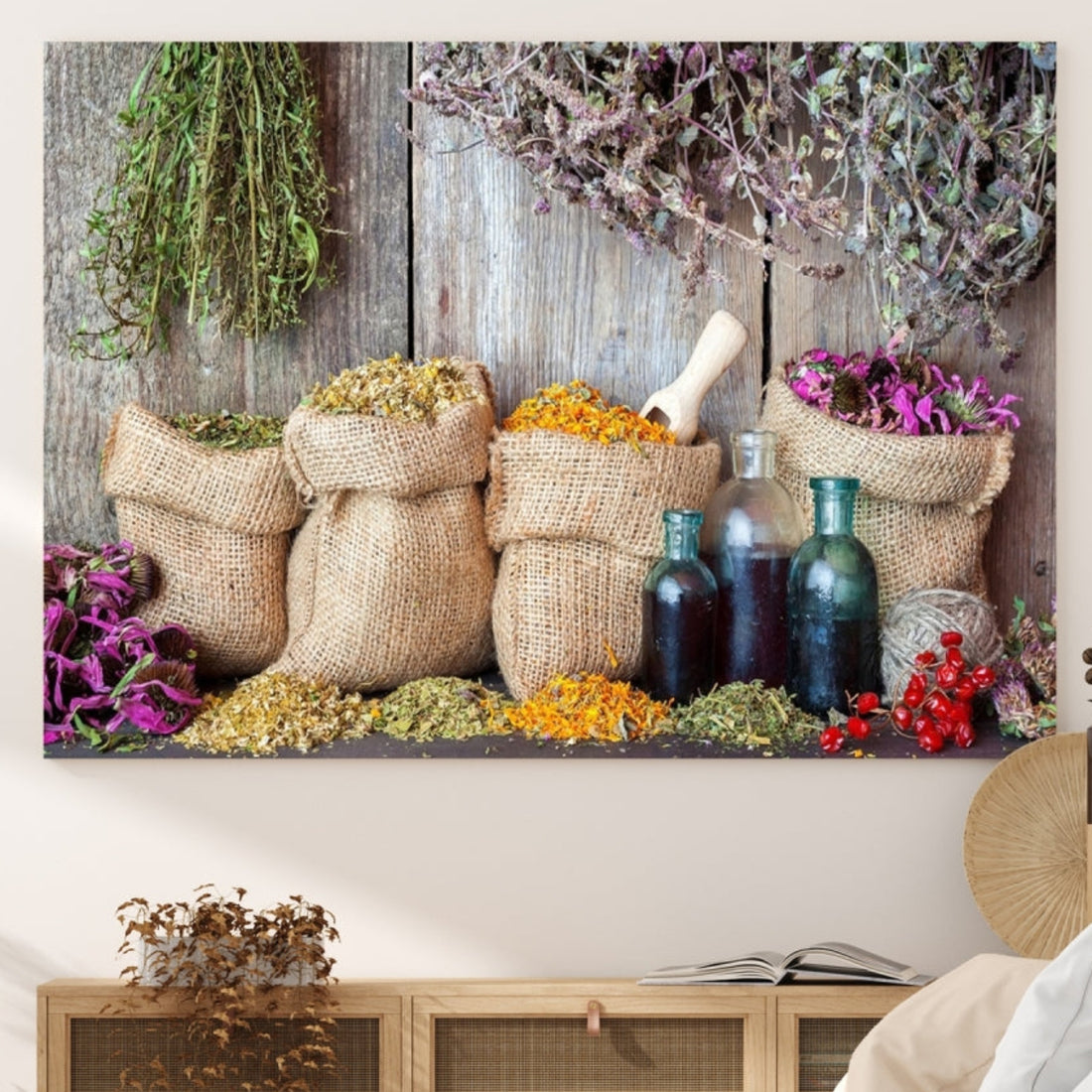 Spices and Herbs Canvas Wall Art | Farmhouse Rustic Kitchen Wall Decor