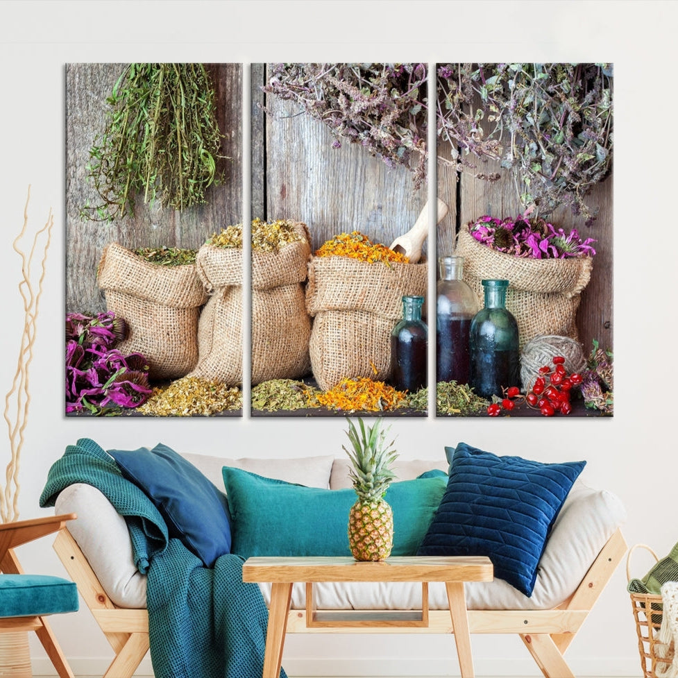 -Spices and Herbs Canvas Wall Art Farmhouse Rustic Kitchen Wall Decor