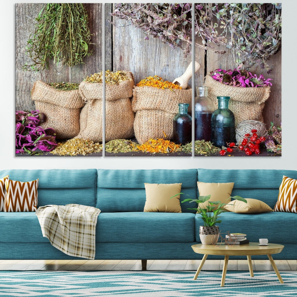 -Spices and Herbs Canvas Wall Art Farmhouse Rustic Kitchen Wall Decor