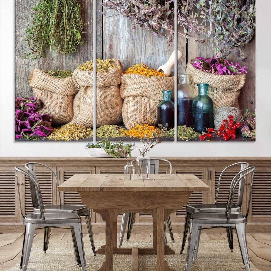 -Spices and Herbs Canvas Wall Art Farmhouse Rustic Kitchen Wall Decor