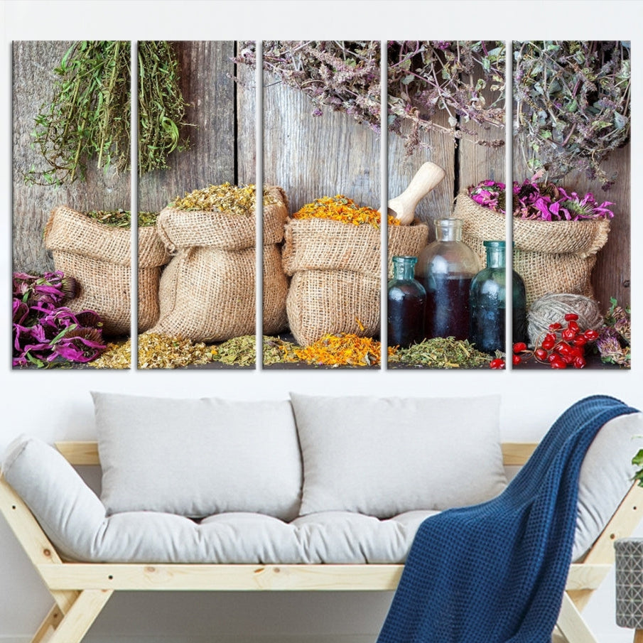 -Spices and Herbs Canvas Wall Art Farmhouse Rustic Kitchen Wall Decor
