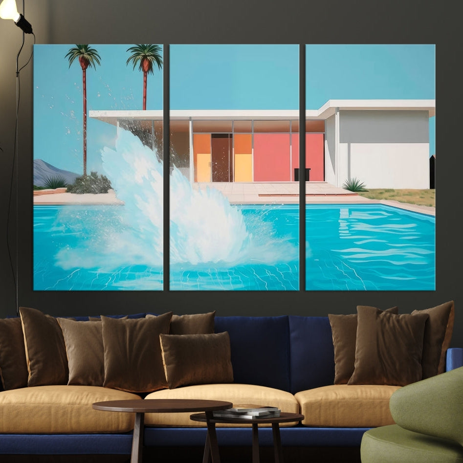 -Splash in the pool Canvas Print Mid Century Wall Art