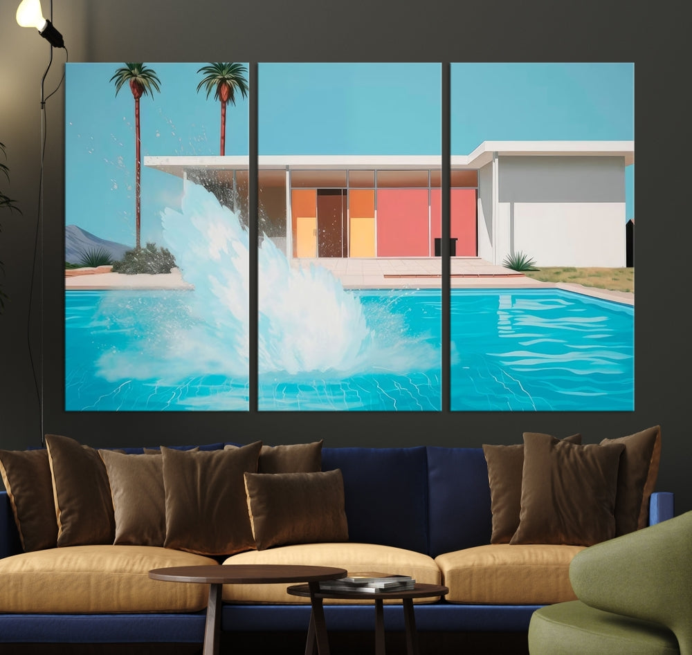 -Splash in the pool Canvas Print Mid Century Wall Art