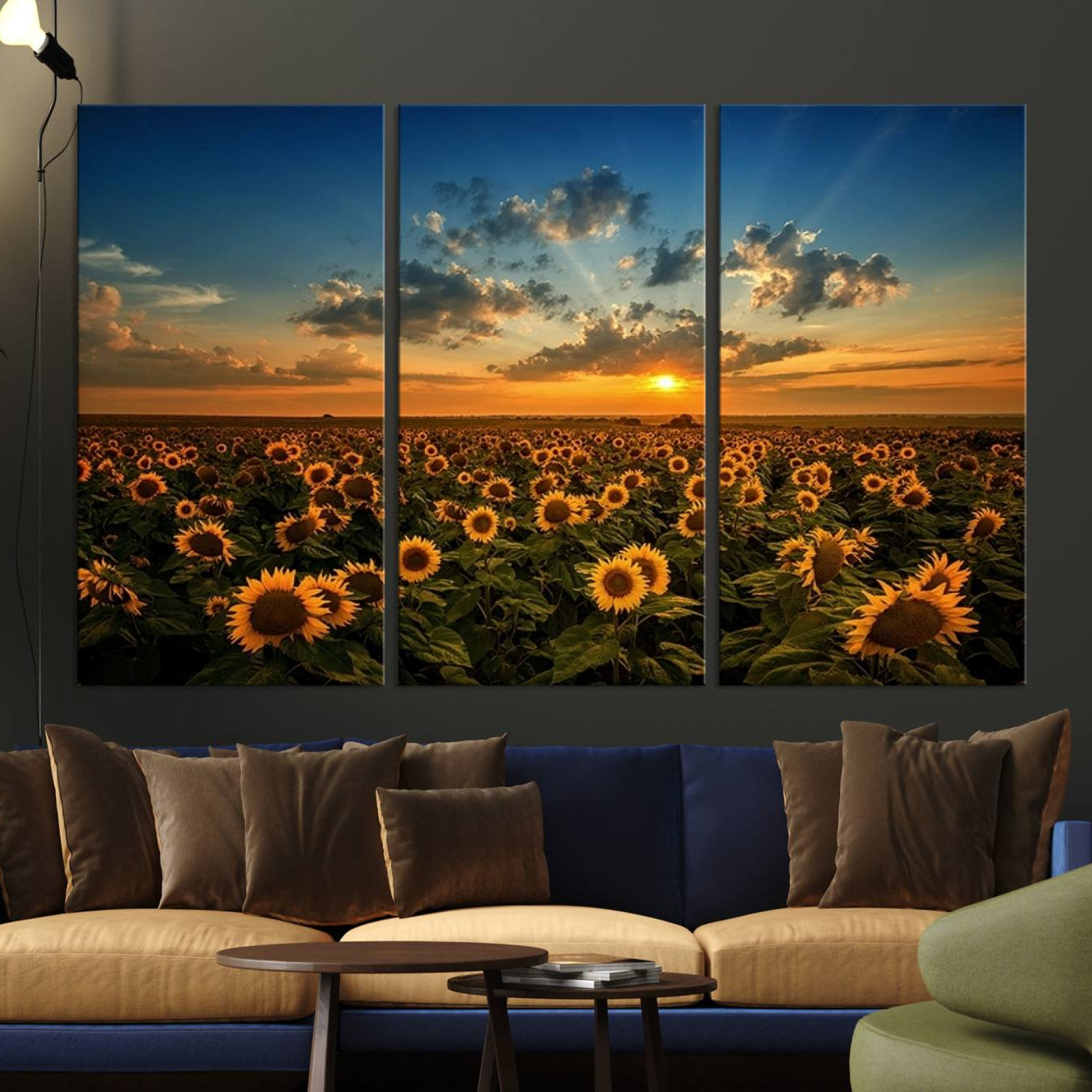 55189-MGV-CV-36X24-Sunflower Field Sunset Wall Art Canvas Print Wall Artwork, Framed Sunflower Field Canvas