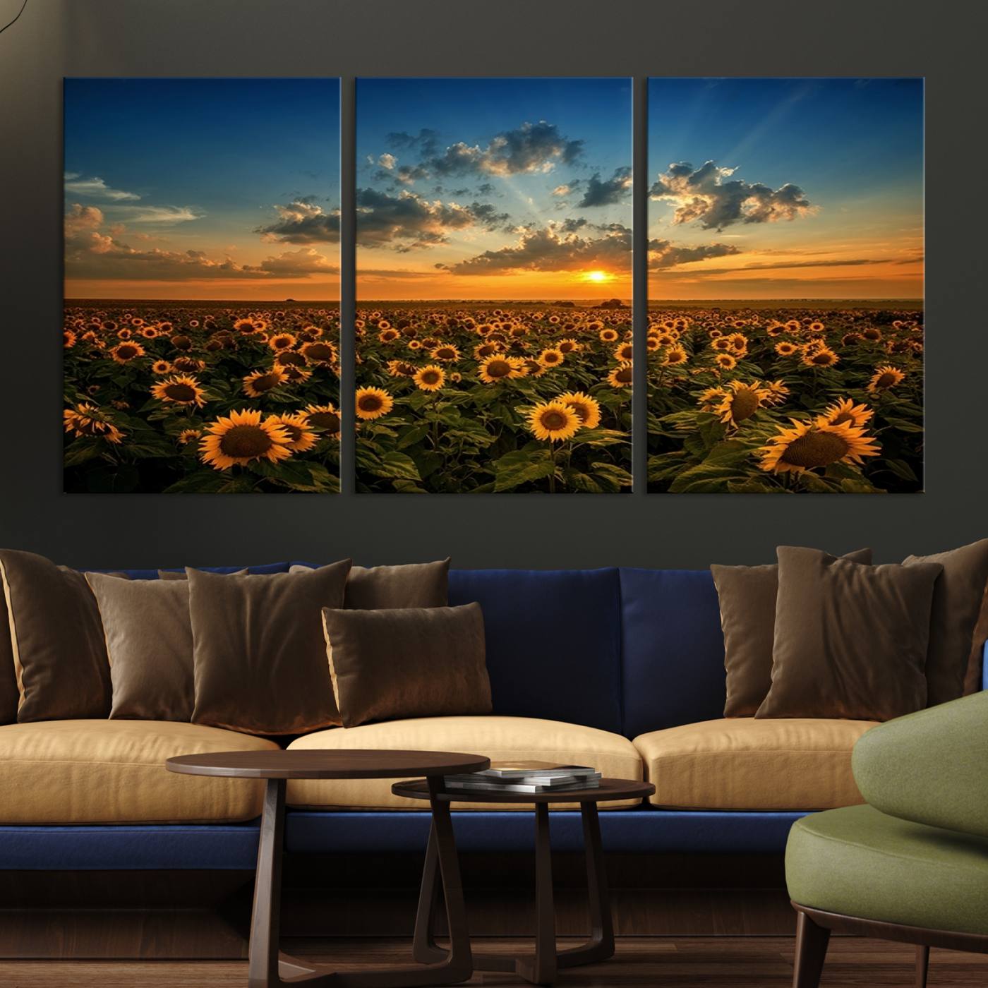 55189-MGV-CV-36X24-Sunflower Field Sunset Wall Art Canvas Print Wall Artwork, Framed Sunflower Field Canvas