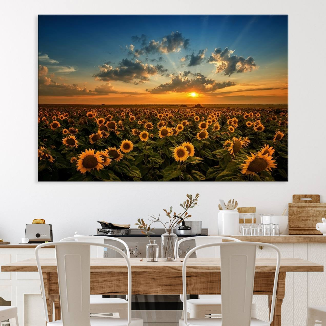 55189-MGV-CV-36X24-Sunflower Field Sunset Wall Art Canvas Print Wall Artwork, Framed Sunflower Field Canvas