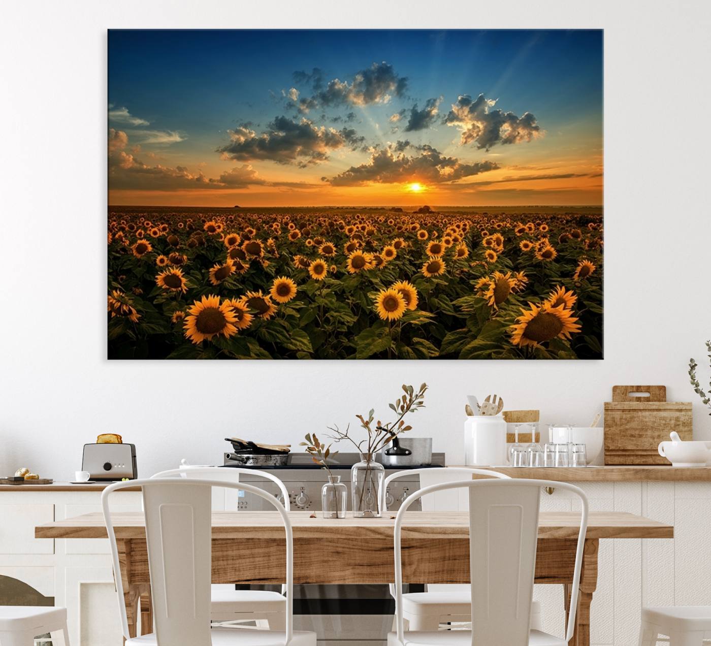 55189-MGV-CV-36X24-Sunflower Field Sunset Wall Art Canvas Print Wall Artwork, Framed Sunflower Field Canvas