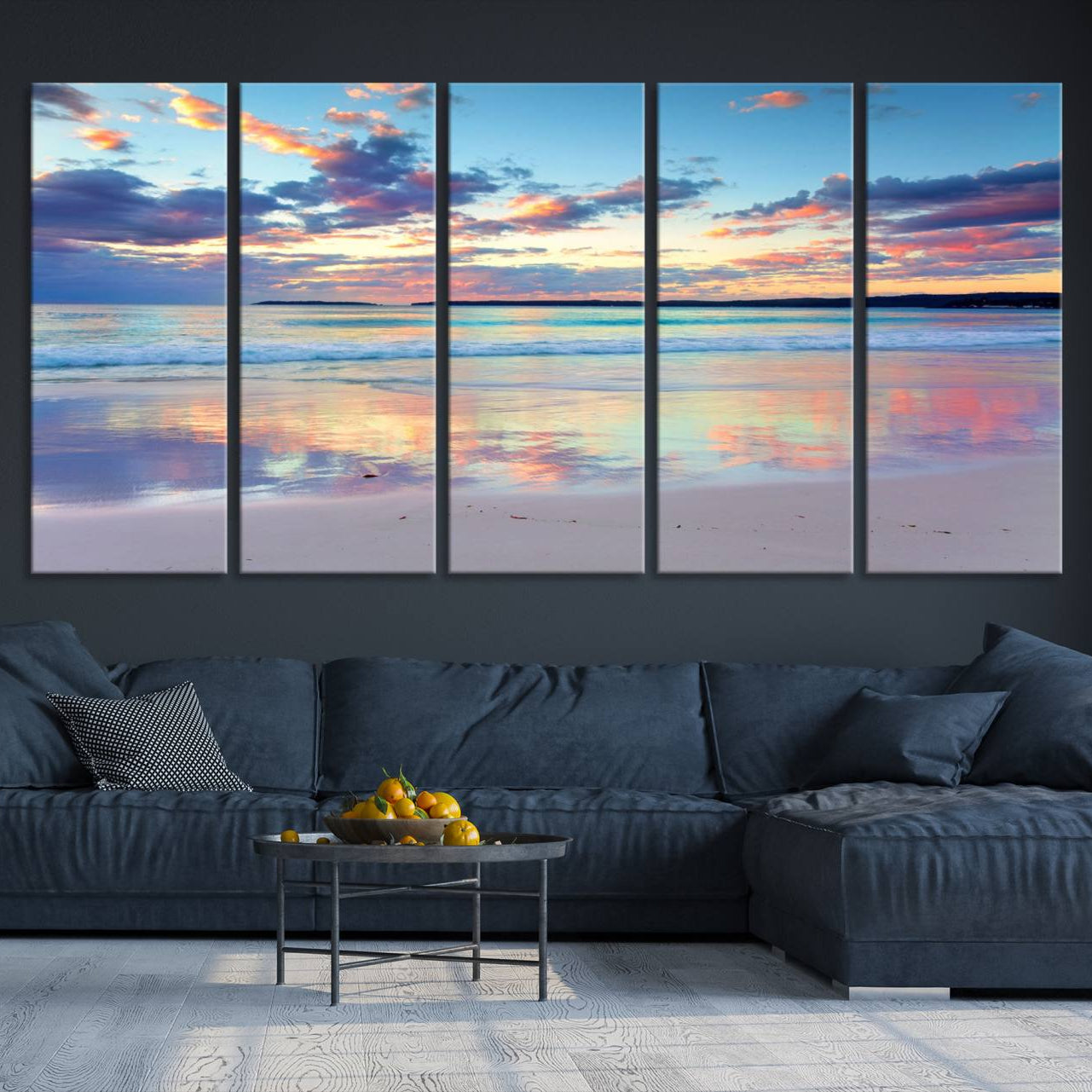 -Sunset Beach Canvas Wall Art – Colorful Ocean Waves Canvas – Coastal Decor for Living Room or