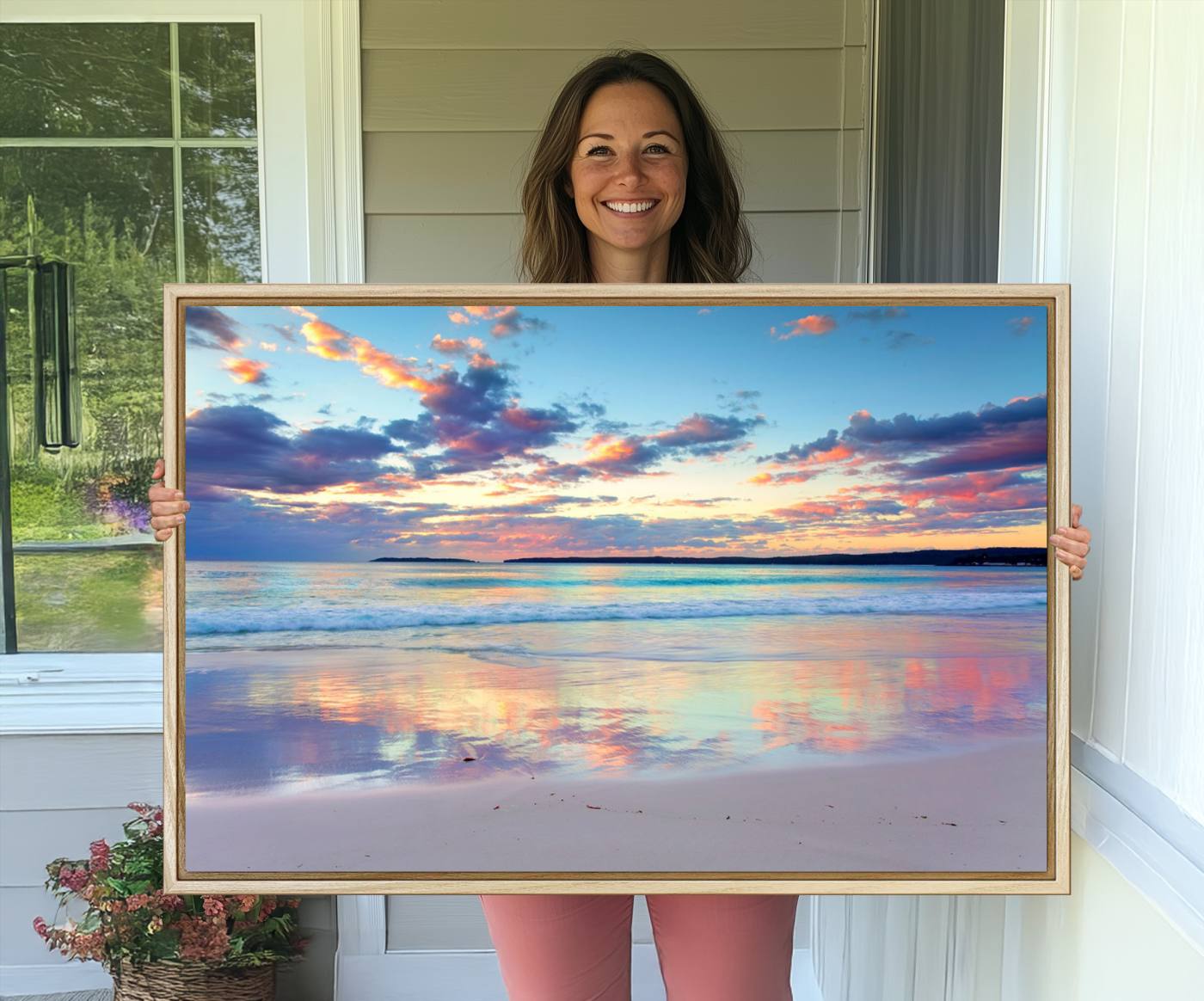 64882-MGV-CV-36X24-Sunset Beach Canvas Wall Art – Colorful Ocean Waves Canvas – Coastal Decor for Living Room or