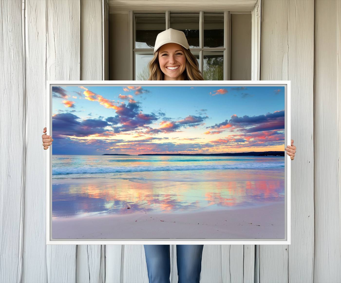 64882-MGV-CV-36X24-Sunset Beach Canvas Wall Art – Colorful Ocean Waves Canvas – Coastal Decor for Living Room or