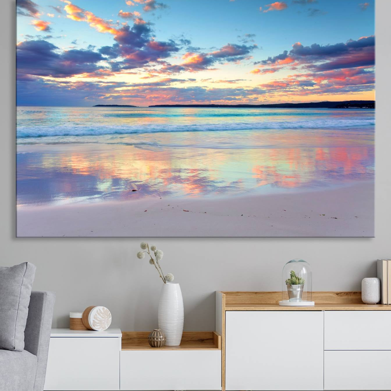 64882-MGV-CV-36X24-Sunset Beach Canvas Wall Art – Colorful Ocean Waves Canvas – Coastal Decor for Living Room or