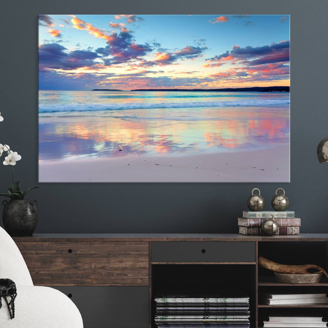 -Sunset Beach Canvas Wall Art – Colorful Ocean Waves Canvas – Coastal Decor for Living Room or