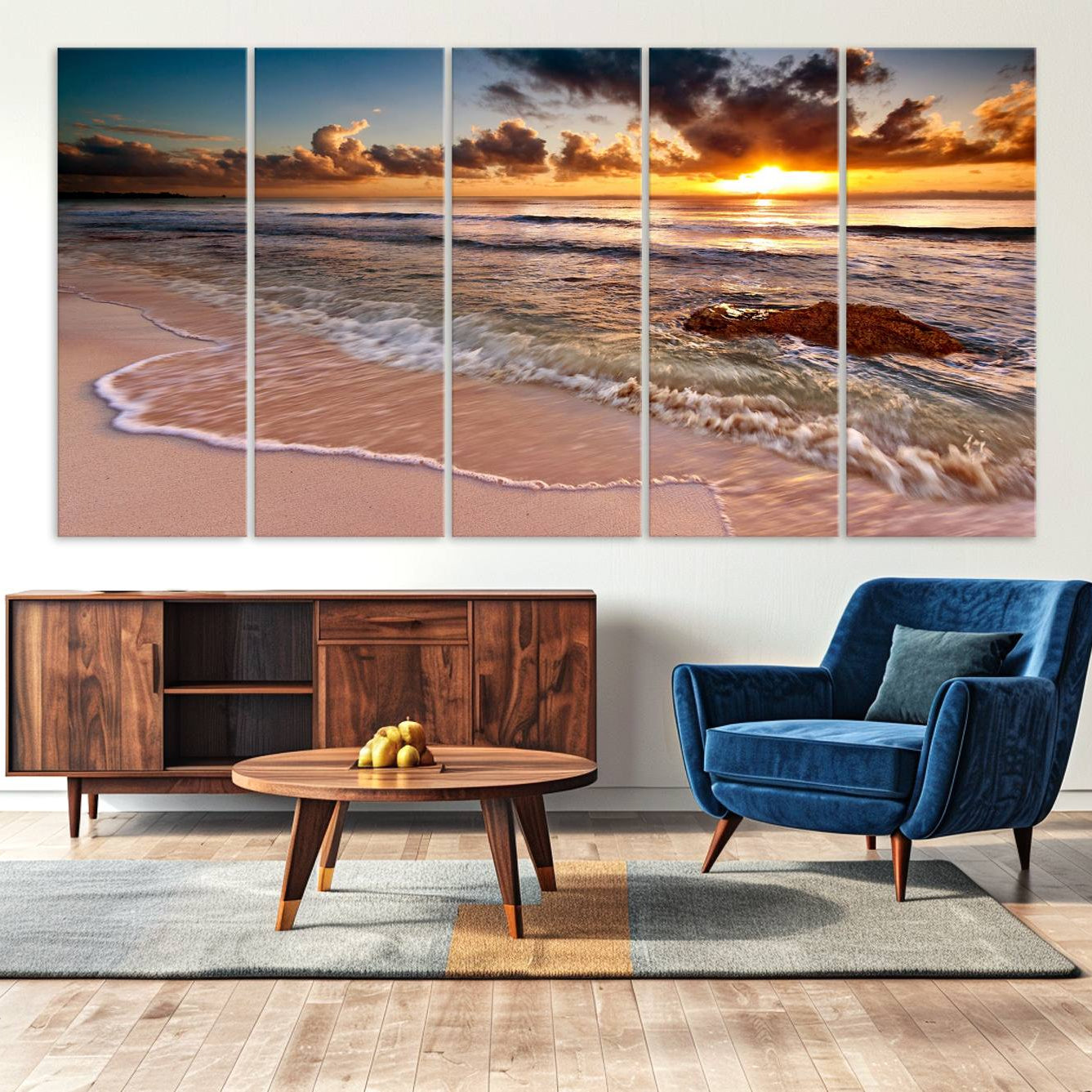 -Sunset Beach Canvas Wall Art – Serene Ocean Waves Triptych – Coastal Sunset Decor for Living Room or
