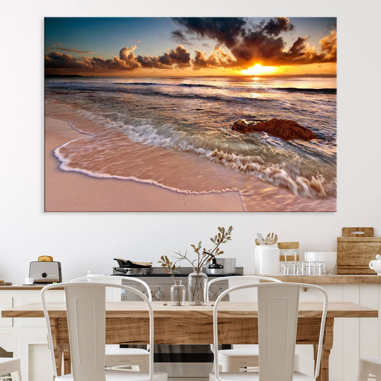 38302-MGV-CV-36X24-Sunset Beach Canvas Wall Art – Serene Ocean Waves Triptych – Coastal Sunset Decor for Living Room or