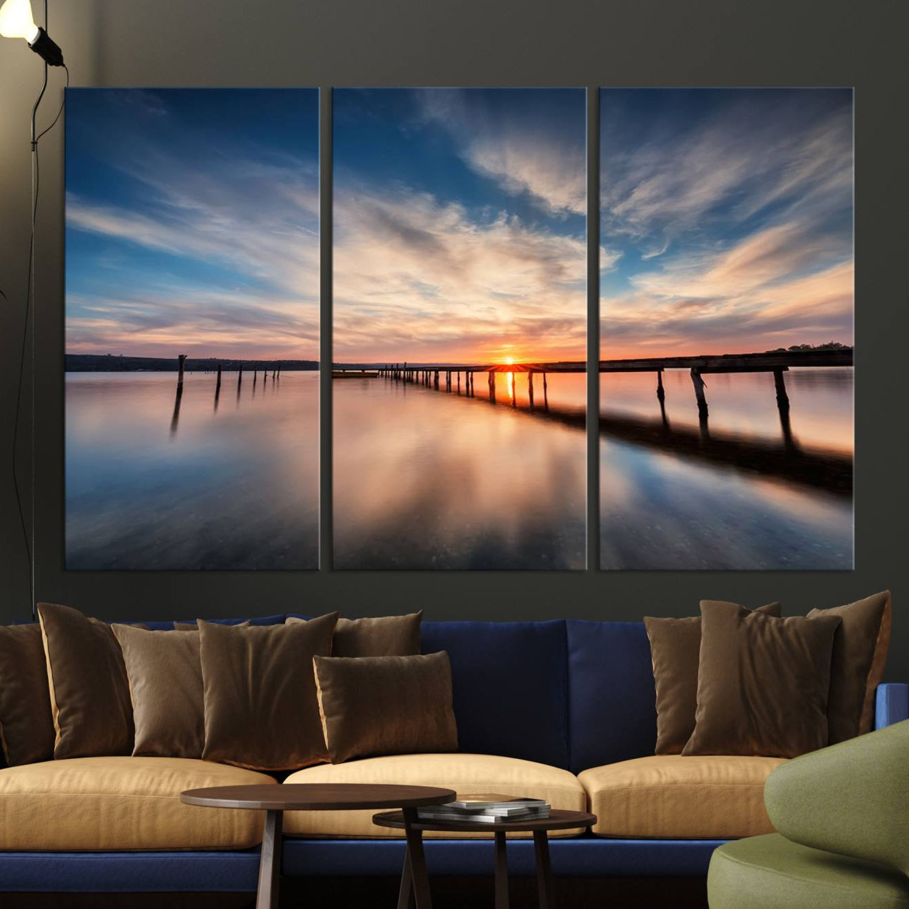 -Sunset Pier Giclee Canvas Wall Art – Serene Coastal Landscape for Modern Home Decor, Large