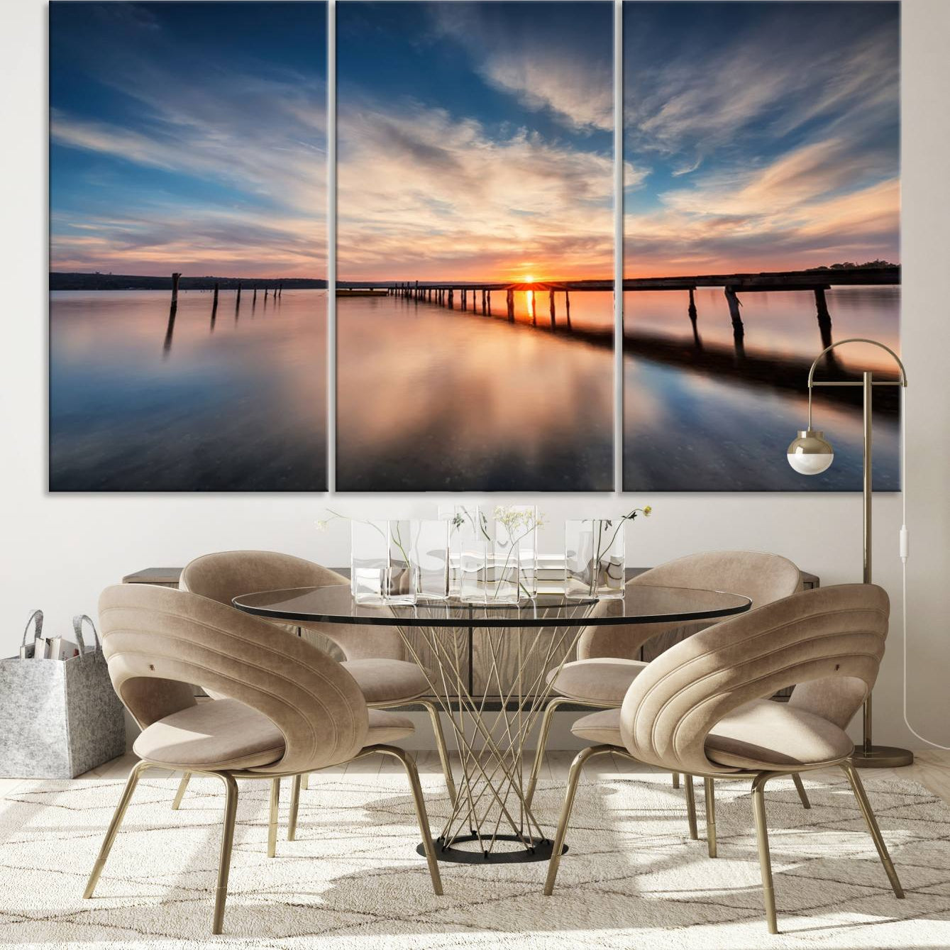 -Sunset Pier Giclee Canvas Wall Art – Serene Coastal Landscape for Modern Home Decor, Large
