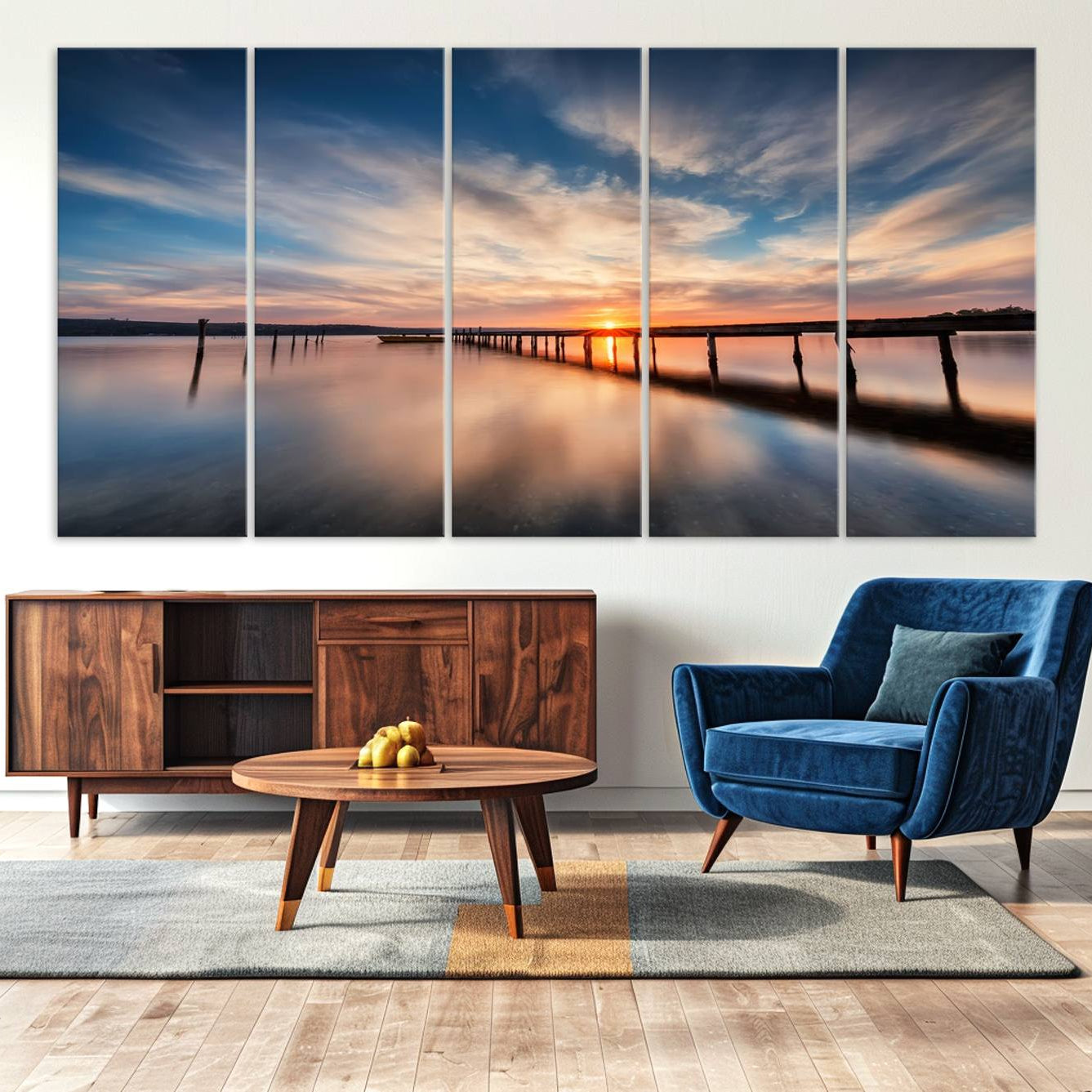 -Sunset Pier Giclee Canvas Wall Art – Serene Coastal Landscape for Modern Home Decor, Large