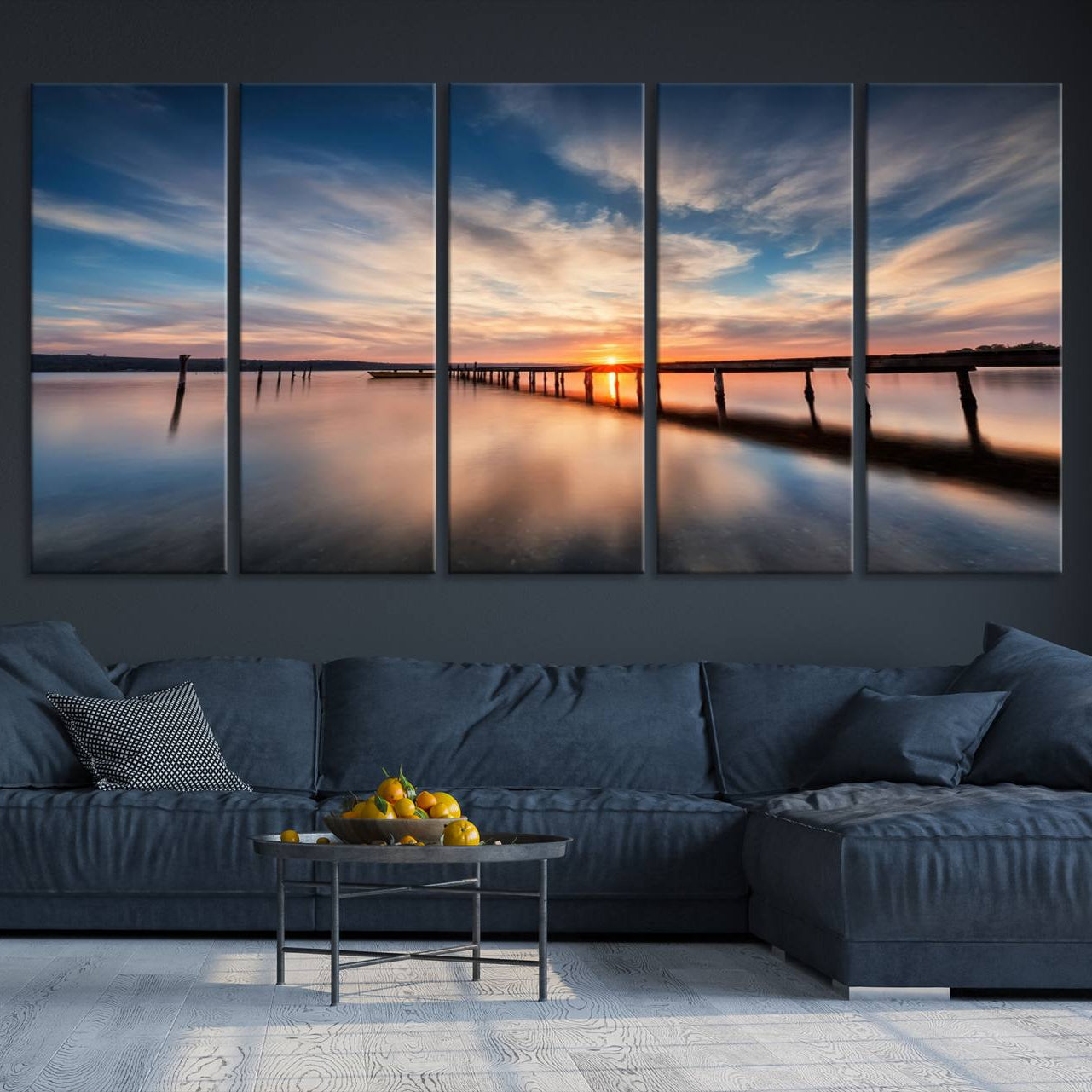 -Sunset Pier Giclee Canvas Wall Art – Serene Coastal Landscape for Modern Home Decor, Large