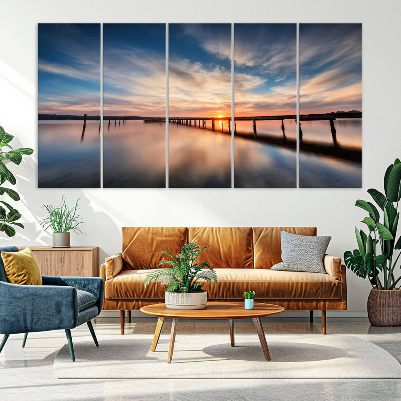 -Sunset Pier Giclee Canvas Wall Art – Serene Coastal Landscape for Modern Home Decor, Large