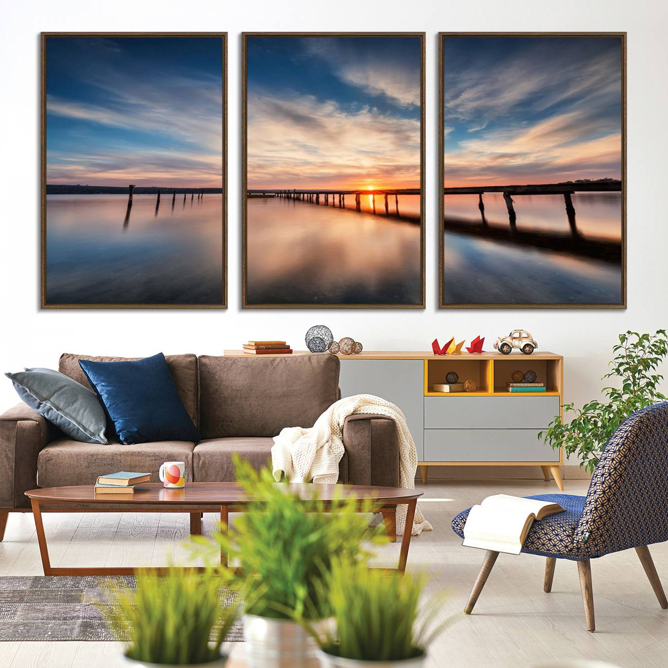 -Sunset Pier Giclee Canvas Wall Art – Serene Coastal Landscape for Modern Home Decor, Large