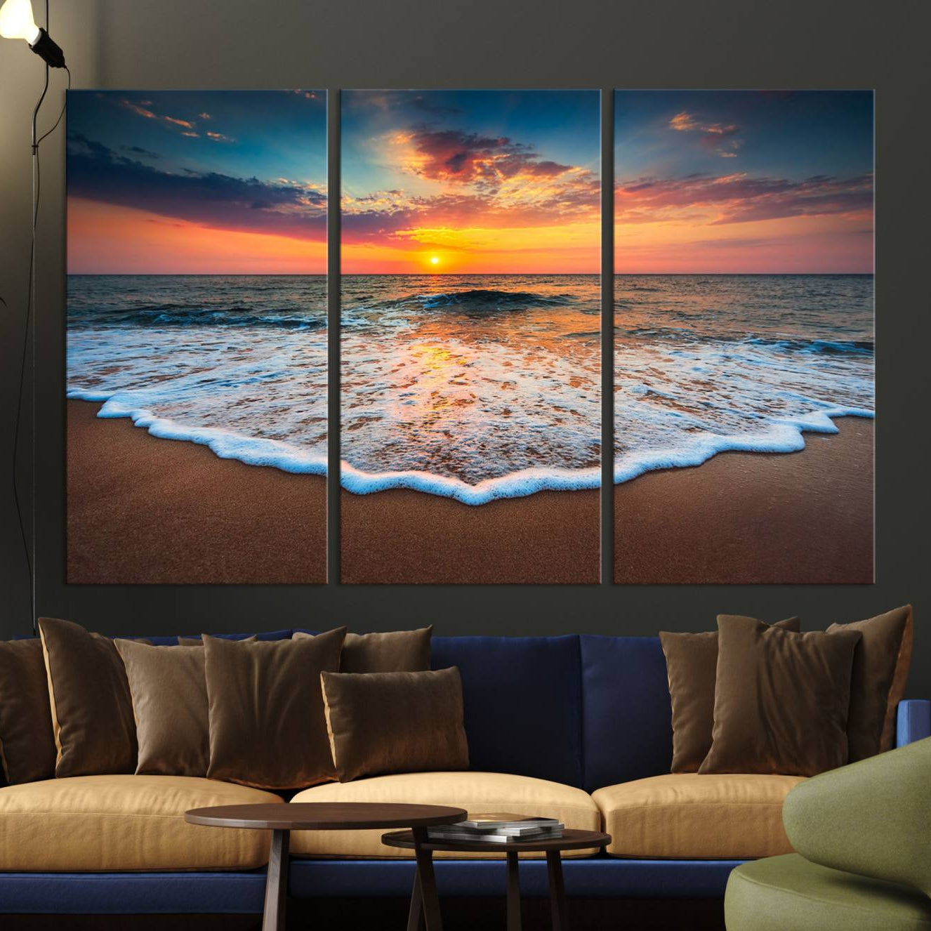 -Sunset with Calm Waves on the Beach Wall Art Canvas Print