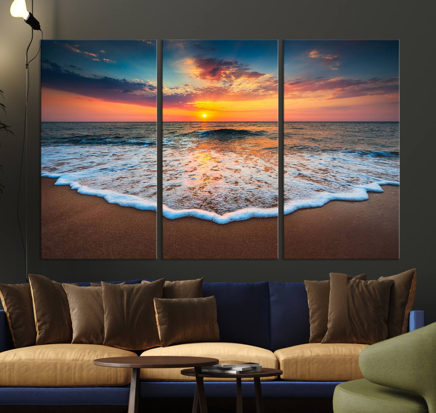 -Sunset with Calm Waves on the Beach Wall Art Canvas Print