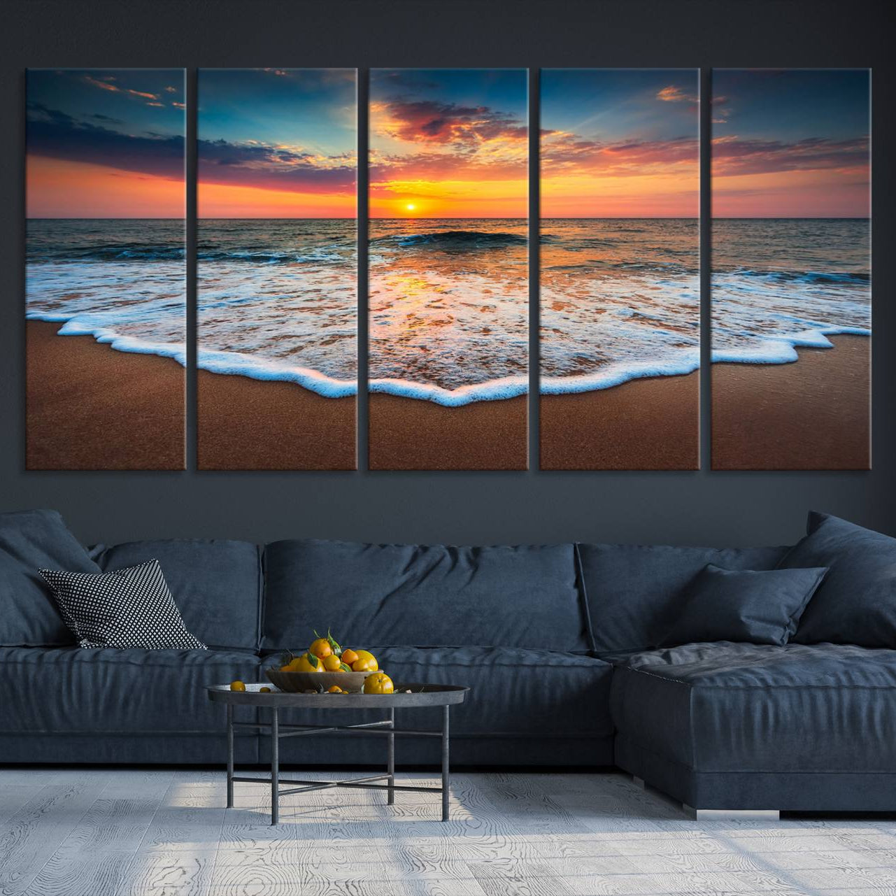 -Sunset with Calm Waves on the Beach Wall Art Canvas Print