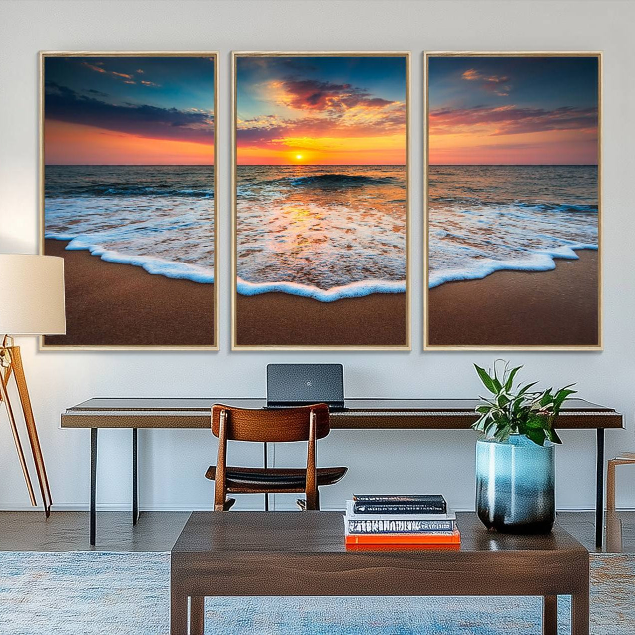 87032-MGV-FC-48X32-3P_Natural-Sunset with Calm Waves on the Beach Wall Art Canvas Print