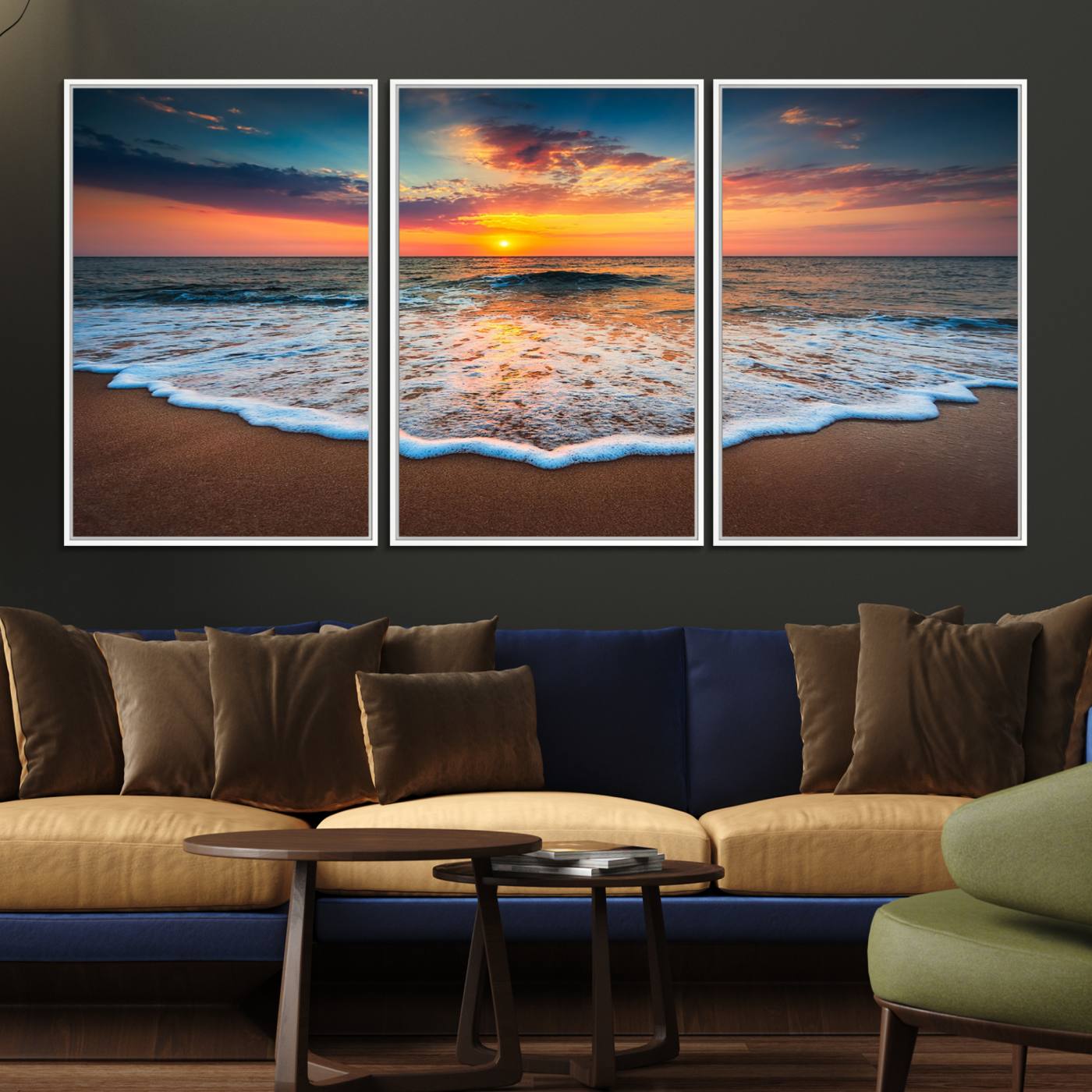 87032-MGV-FC-60X30-3P_White-Sunset with Calm Waves on the Beach Wall Art Canvas Print