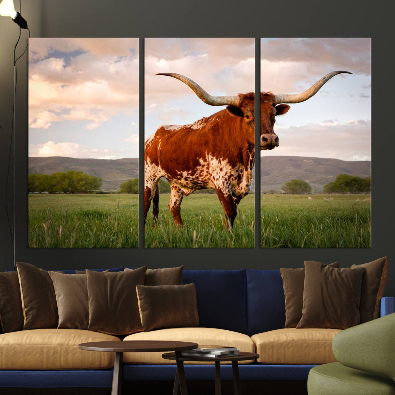 37021-MGV-CV-36X24-Texas Cow Canvas Wall Art Print, Animal Pictures and Stretched Wall Art