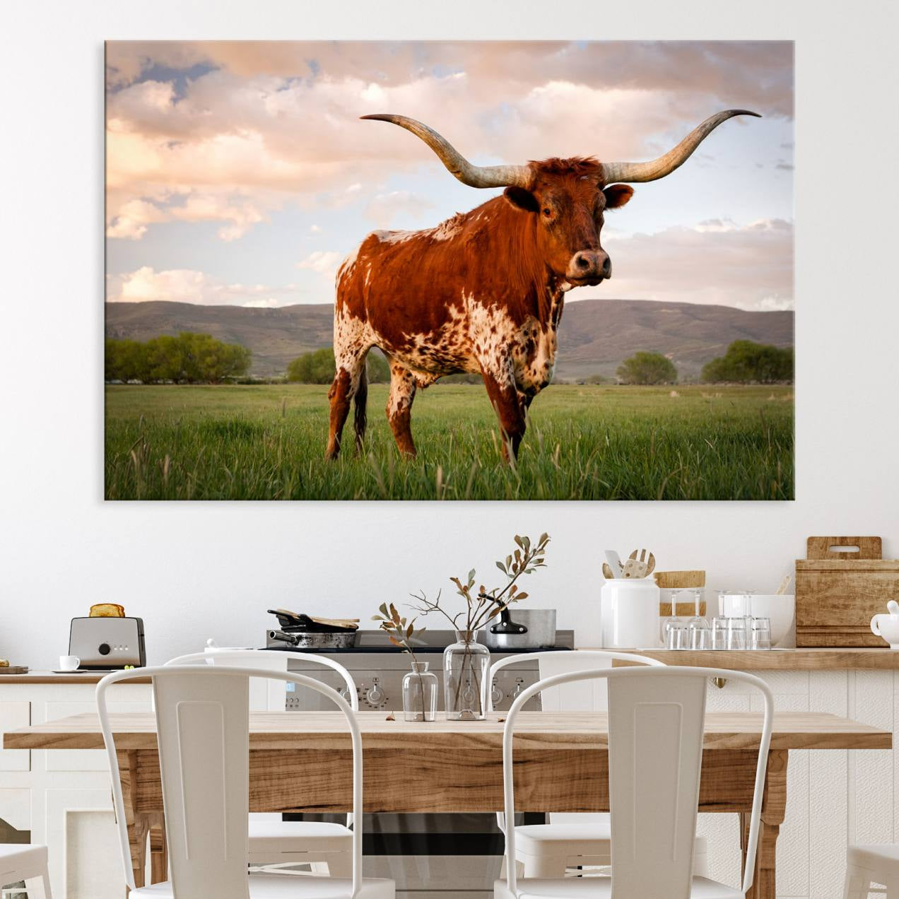 37021-MGV-CV-36X24-Texas Cow Canvas Wall Art Print, Animal Pictures and Stretched Wall Art