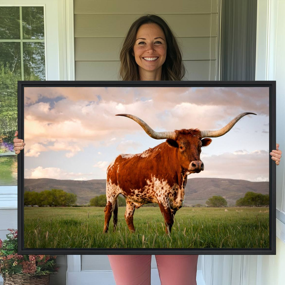 -Texas Cow Canvas Wall Art Print, Animal Pictures and Stretched Wall Art
