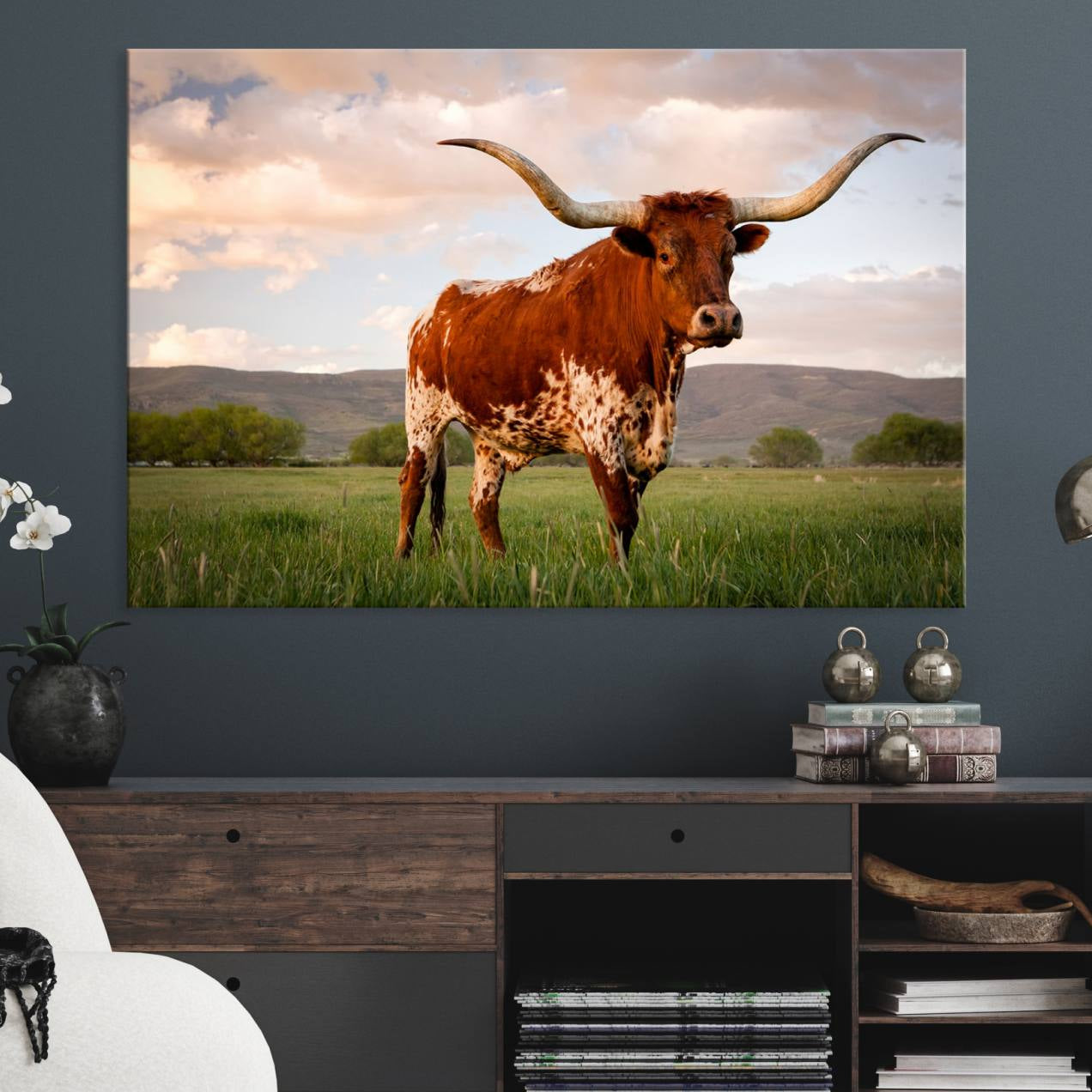 37021-MGV-CV-36X24-Texas Cow Canvas Wall Art Print, Animal Pictures and Stretched Wall Art