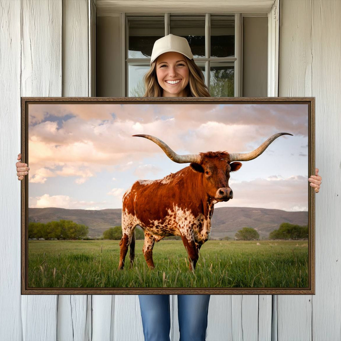 37021-MGV-CV-36X24-Texas Cow Canvas Wall Art Print, Animal Pictures and Stretched Wall Art