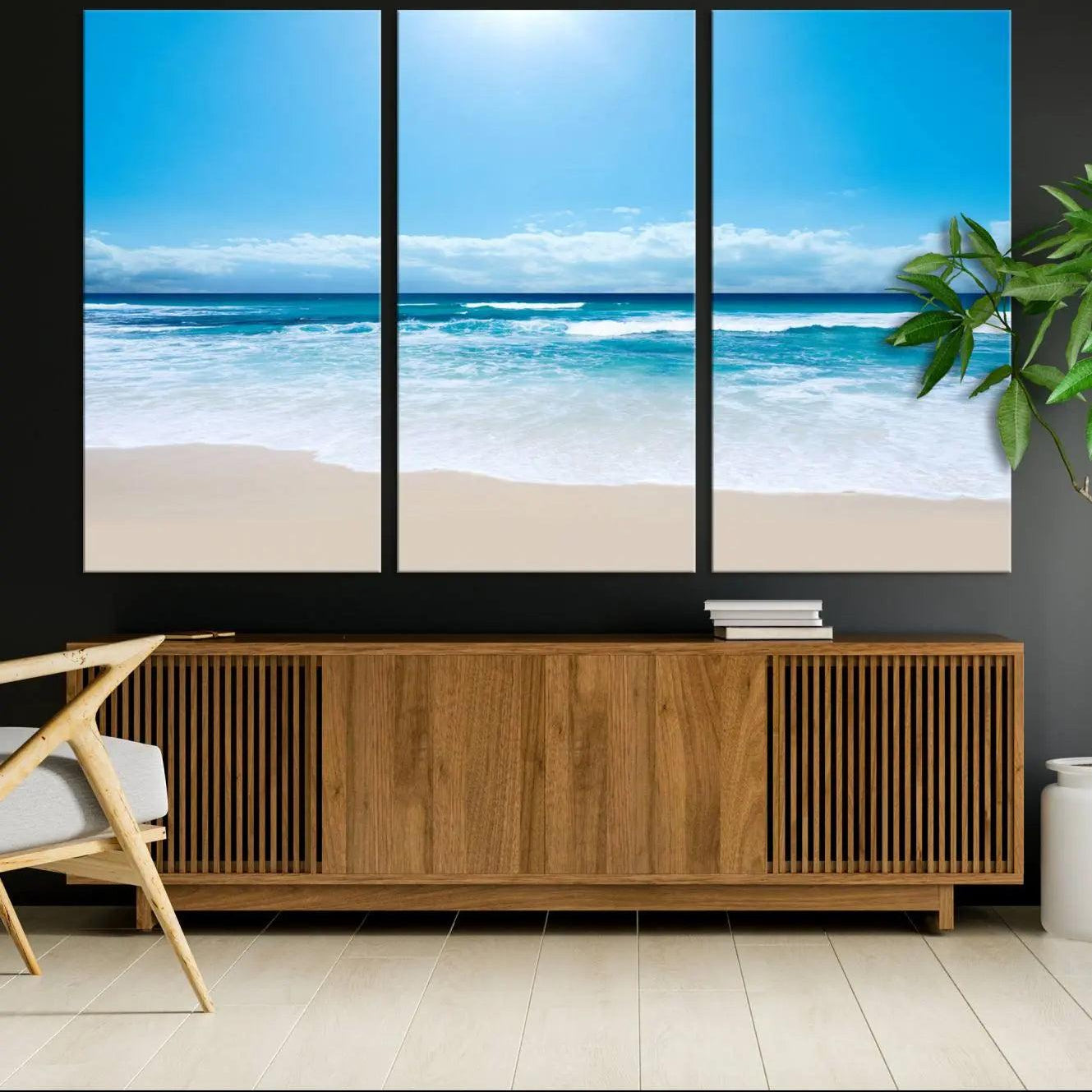 -Tranquil Ocean Waves Canvas Wall Art Print – Bright Coastal Beach Wall Decor for Home or Office –
