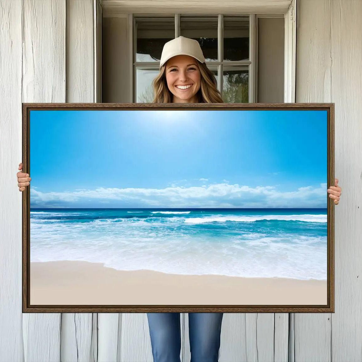 -Tranquil Ocean Waves Canvas Wall Art Print – Bright Coastal Beach Wall Decor for Home or Office –