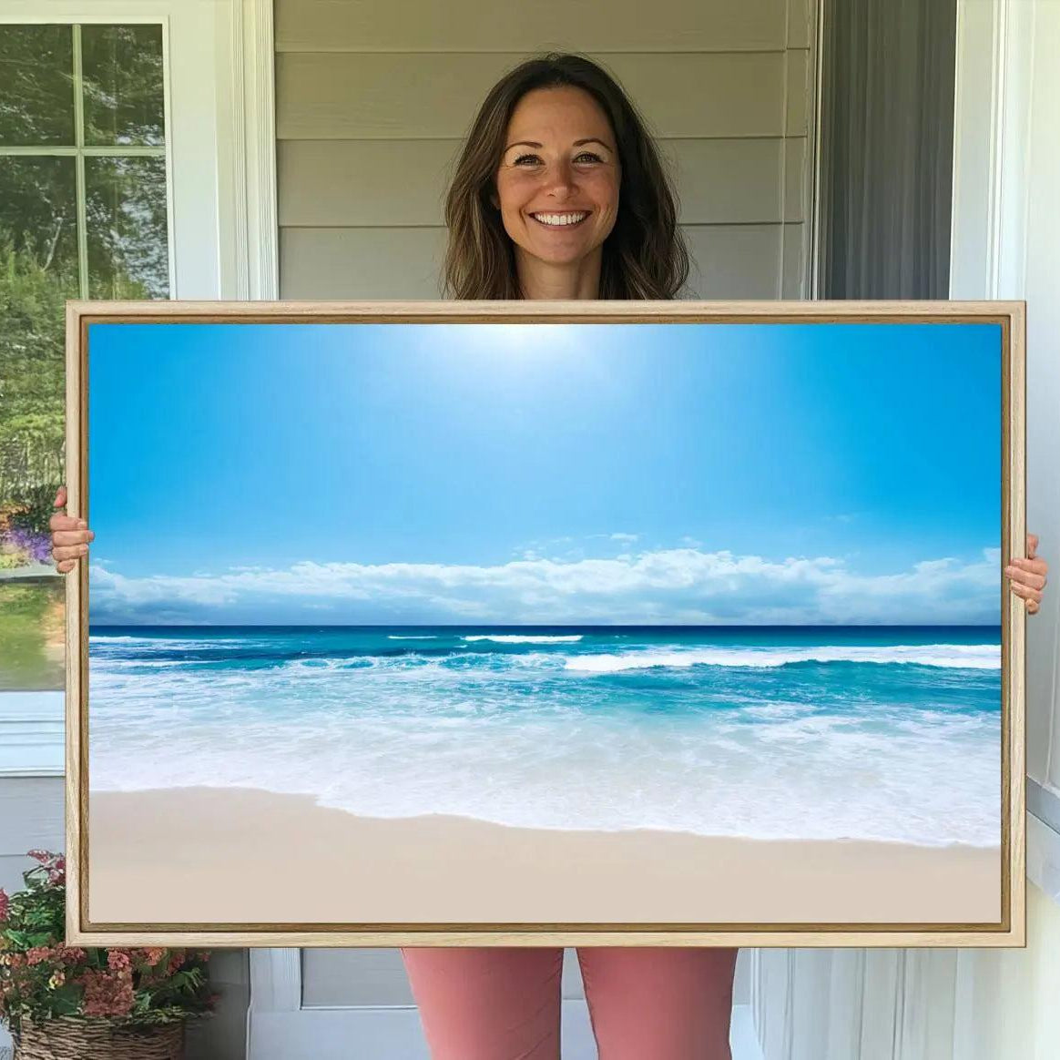 -Tranquil Ocean Waves Canvas Wall Art Print – Bright Coastal Beach Wall Decor for Home or Office –