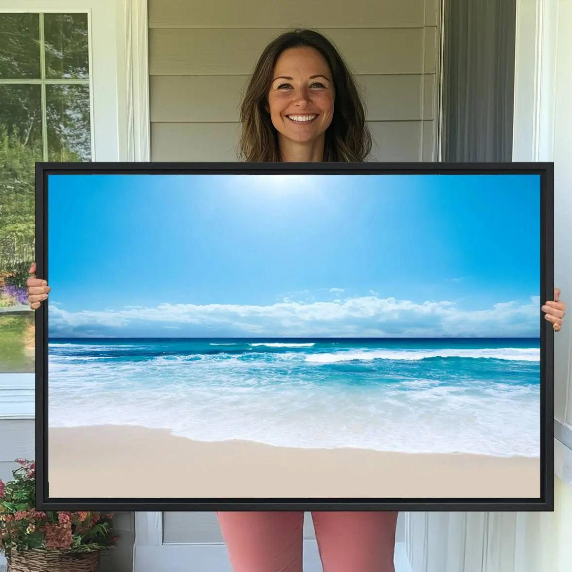 -Tranquil Ocean Waves Canvas Wall Art Print – Bright Coastal Beach Wall Decor for Home or Office –