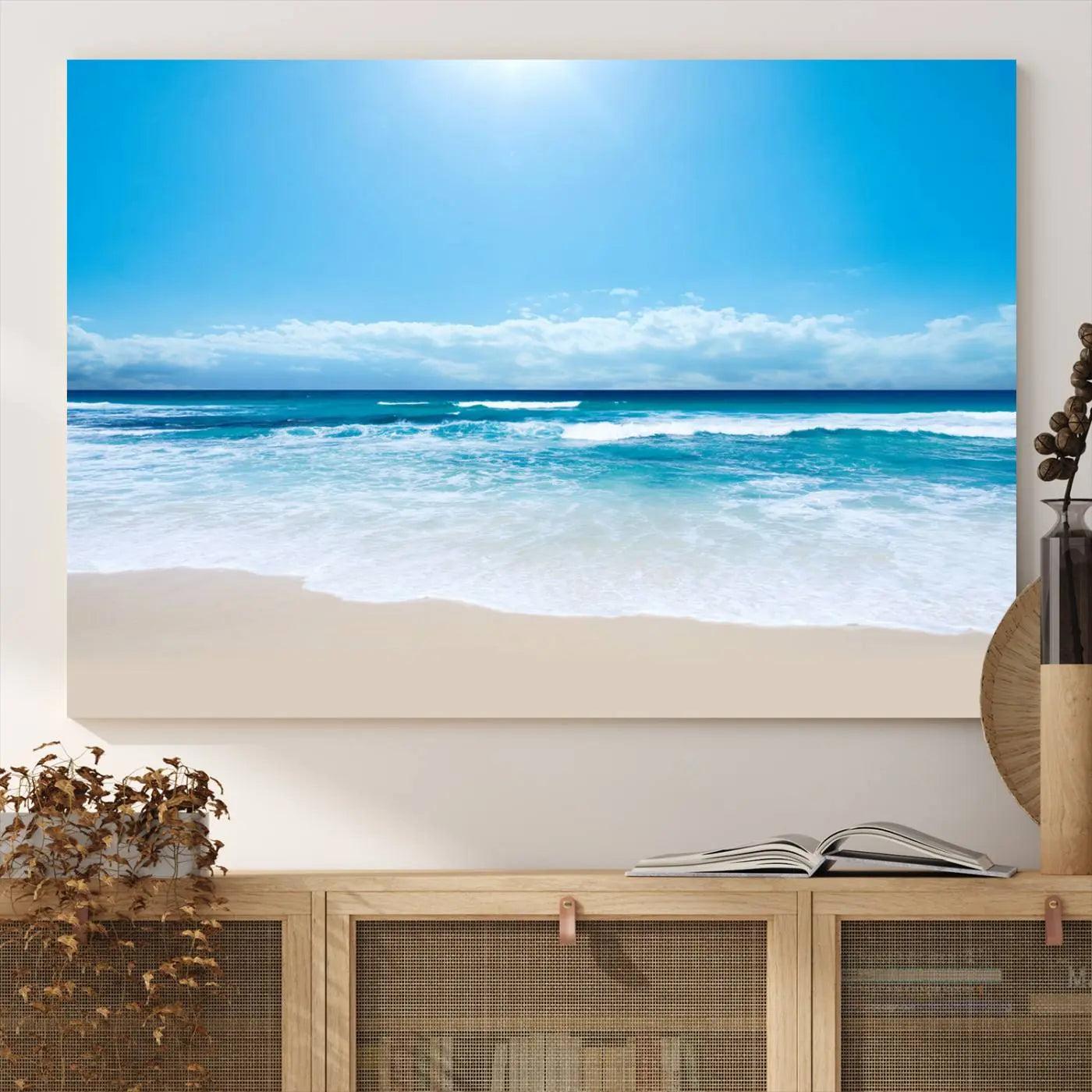 -Tranquil Ocean Waves Canvas Wall Art Print – Bright Coastal Beach Wall Decor for Home or Office –