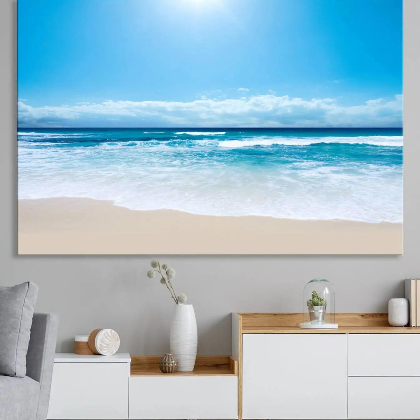 -Tranquil Ocean Waves Canvas Wall Art Print – Bright Coastal Beach Wall Decor for Home or Office –