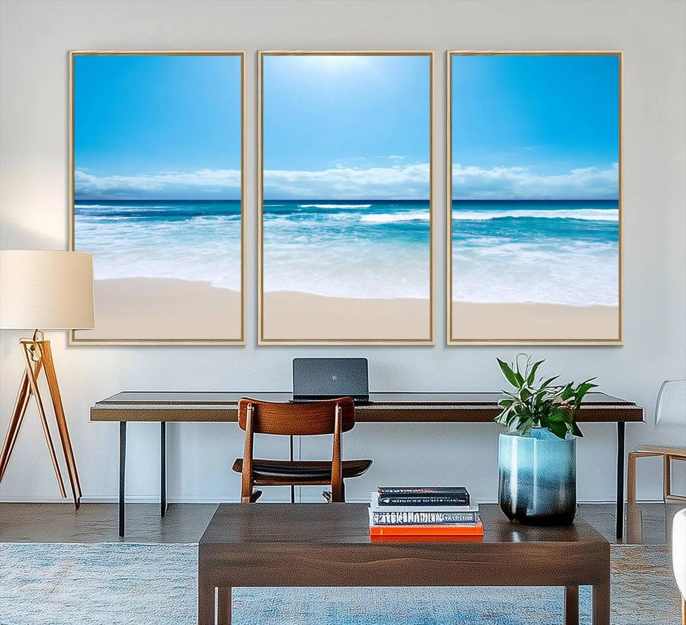 79903-MGV-FC-48X32-3P_Natural-Tranquil Ocean Waves Canvas Wall Art Print – Bright Coastal Beach Wall Decor for Home or Office –