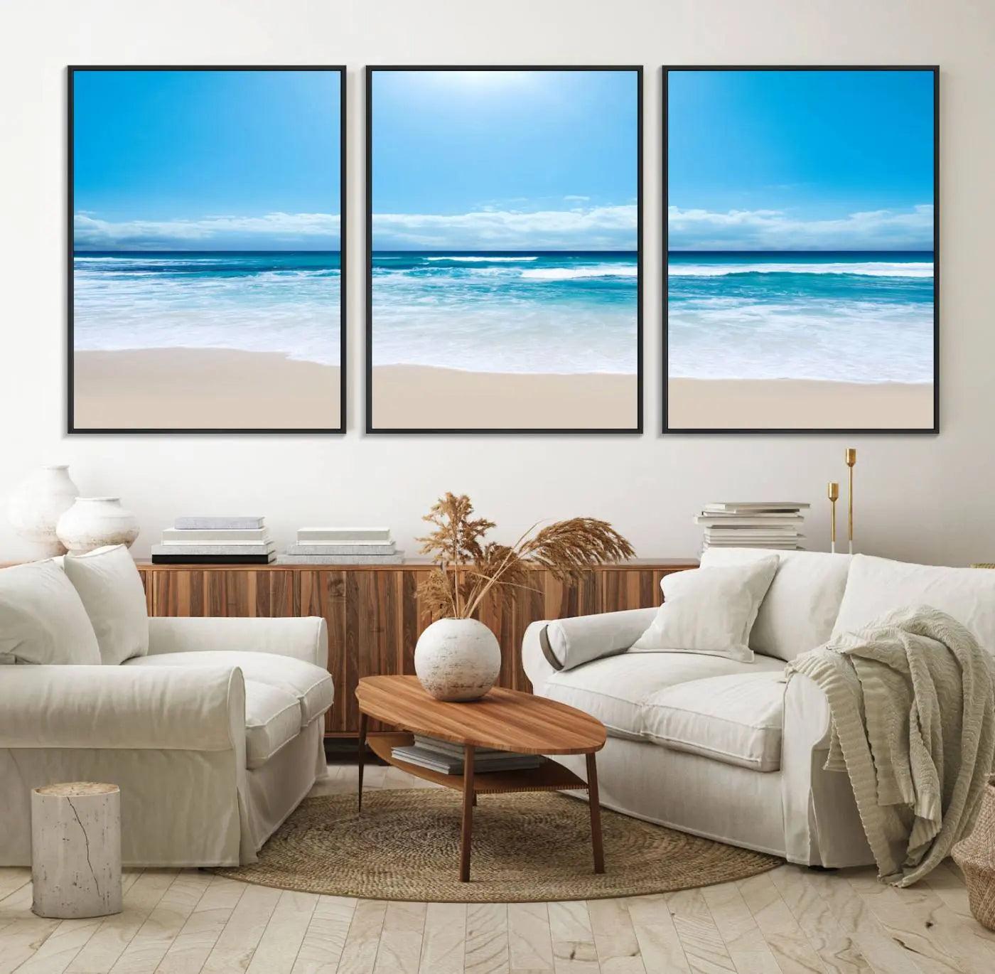 79903-MGV-FC-60X30-3P_Black-Tranquil Ocean Waves Canvas Wall Art Print – Bright Coastal Beach Wall Decor for Home or Office –