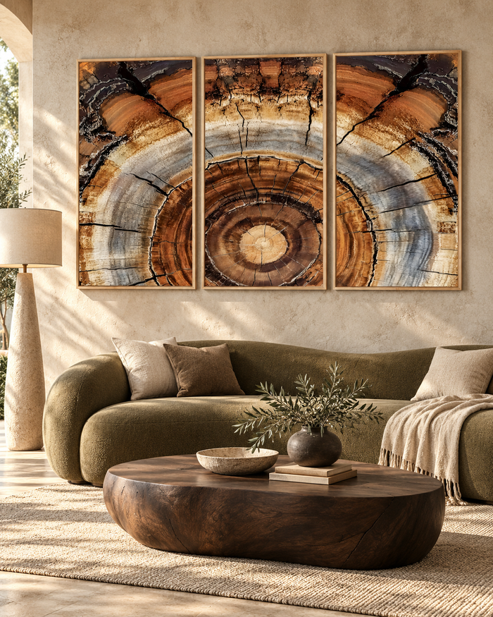 Tree Rings Wall Art Canvas Print, Rustic Wood Grain