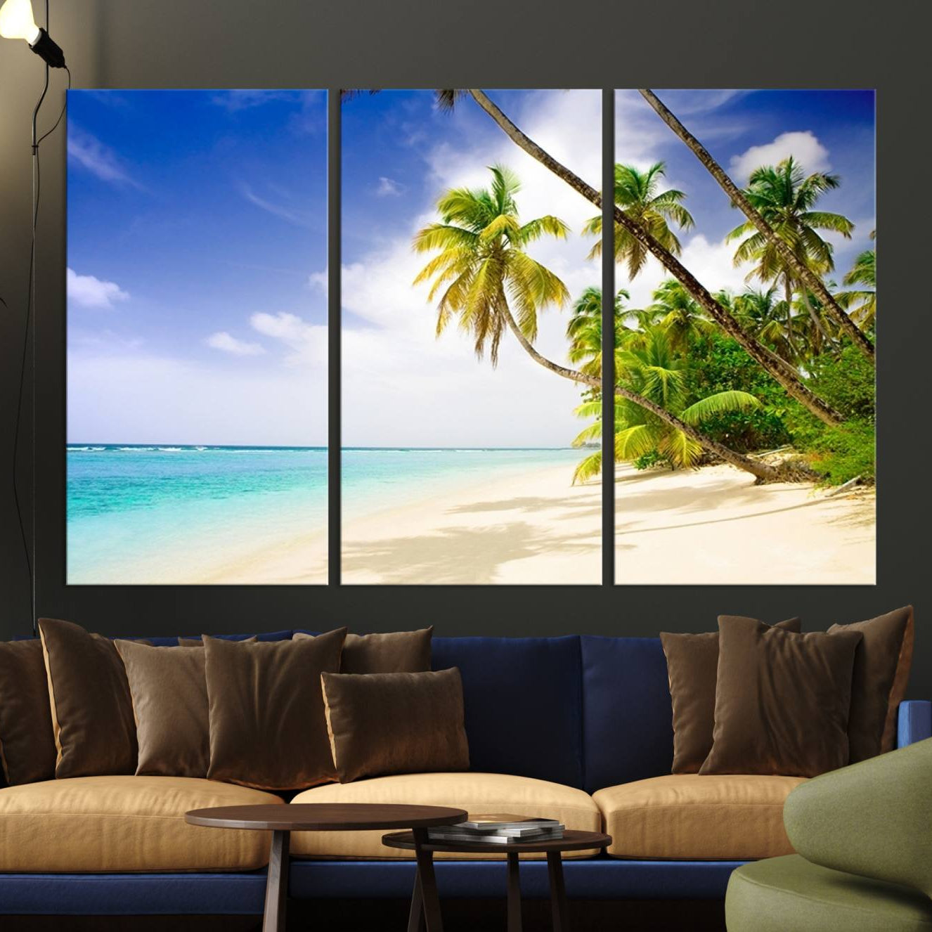 -Tropical Beach Canvas Wall Art Print – Palm Trees and White Sand Shore Wall Decor for Home or Office