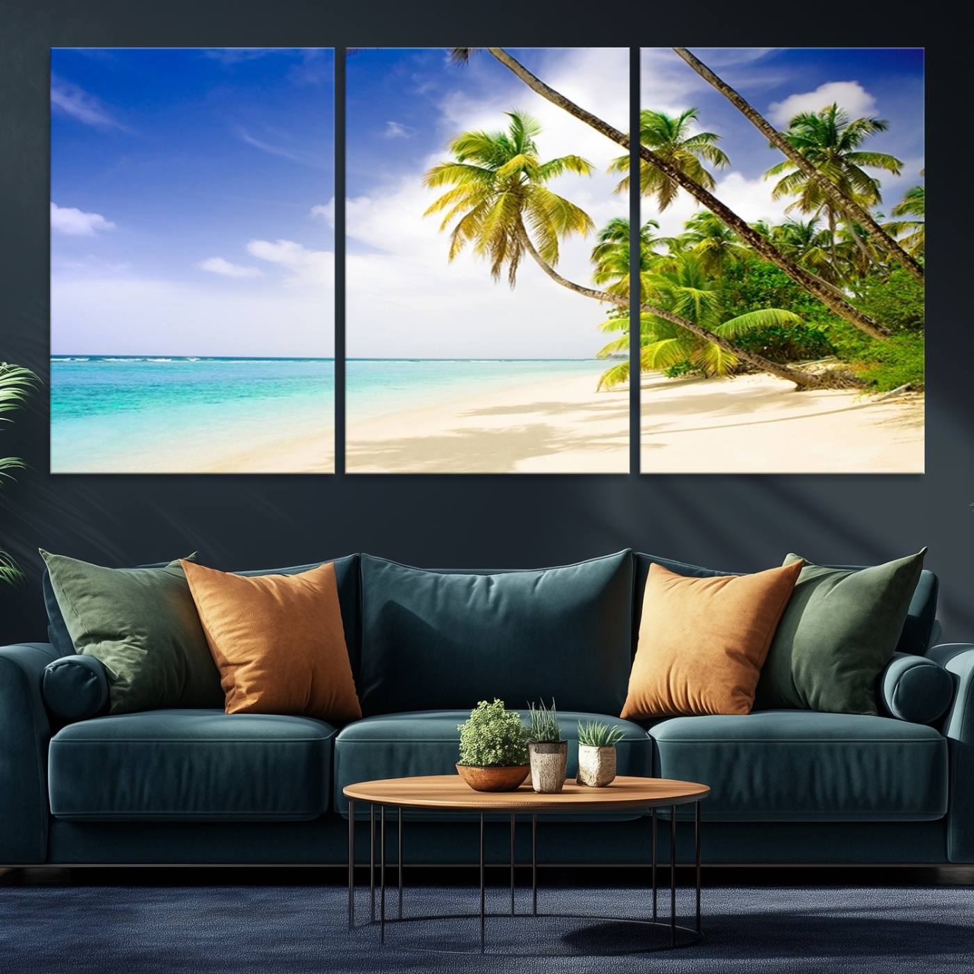 -Tropical Beach Canvas Wall Art Print – Palm Trees and White Sand Shore Wall Decor for Home or Office