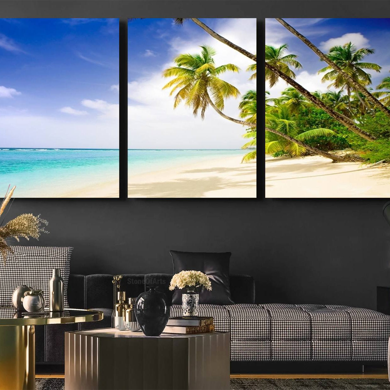 -Tropical Beach Canvas Wall Art Print – Palm Trees and White Sand Shore Wall Decor for Home or Office
