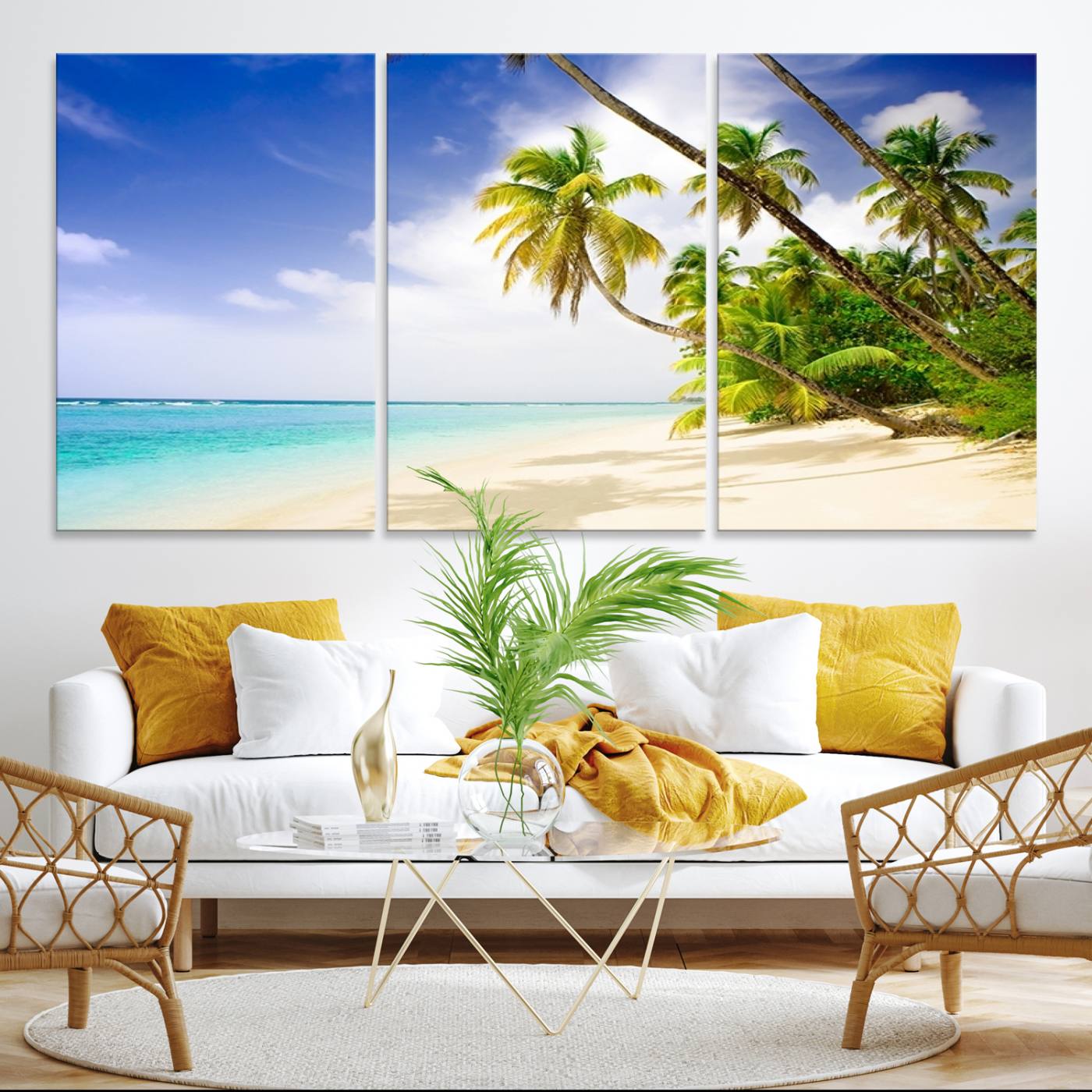 -Tropical Beach Canvas Wall Art Print – Palm Trees and White Sand Shore Wall Decor for Home or Office