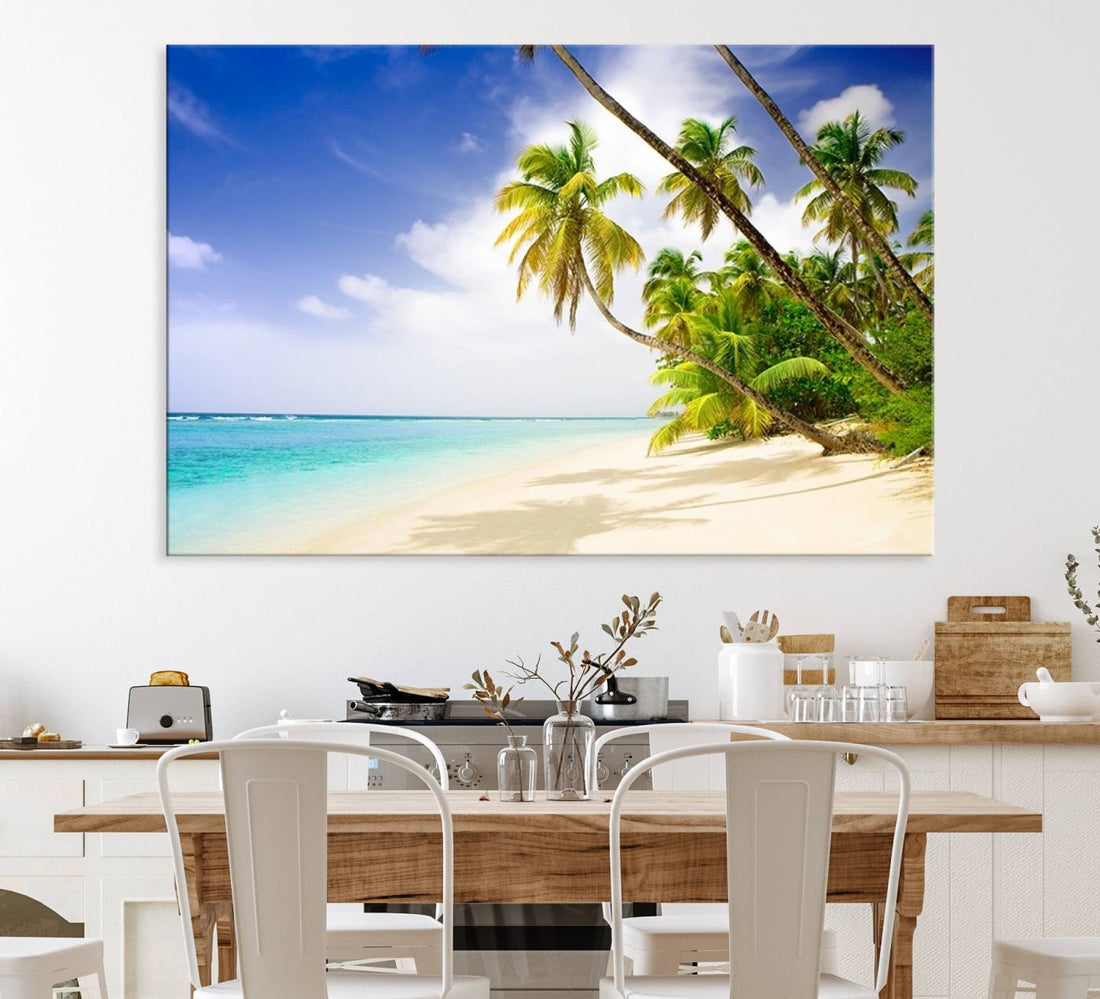 Tropical Beach Canvas Wall Art Print | Palm Trees and White Sand Shore