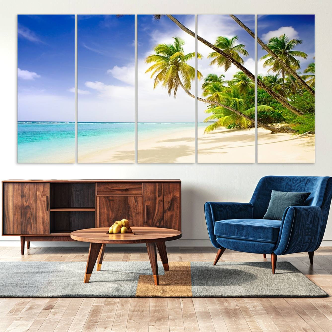 -Tropical Beach Canvas Wall Art Print – Palm Trees and White Sand Shore Wall Decor for Home or Office