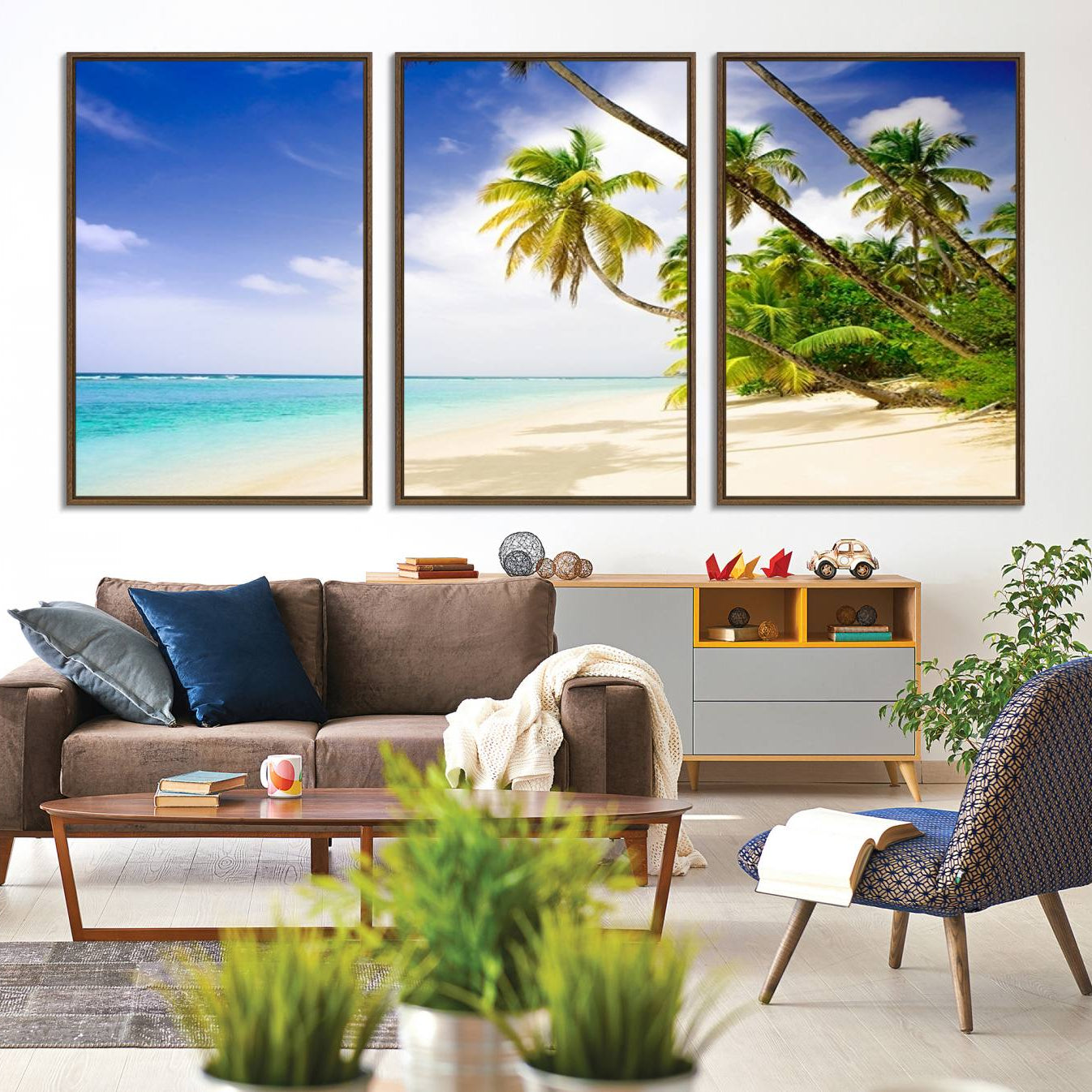 -Tropical Beach Canvas Wall Art Print – Palm Trees and White Sand Shore Wall Decor for Home or Office